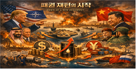 호르무즈 해협의 교착은 앞으로 패권 재편의 시작에 대한 신호임을 나타내는 상상도. 김태준 한반도안보문제연구소장 AI 그림