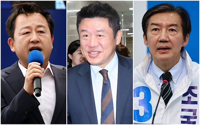 평택을 국회의원 보궐선거에 출마한 김용남 더불어민주당 후보(왼쪽부터), 유의동 국민의힘 후보, 조국 조국혁신당 후보. /뉴스1 · 연합뉴스