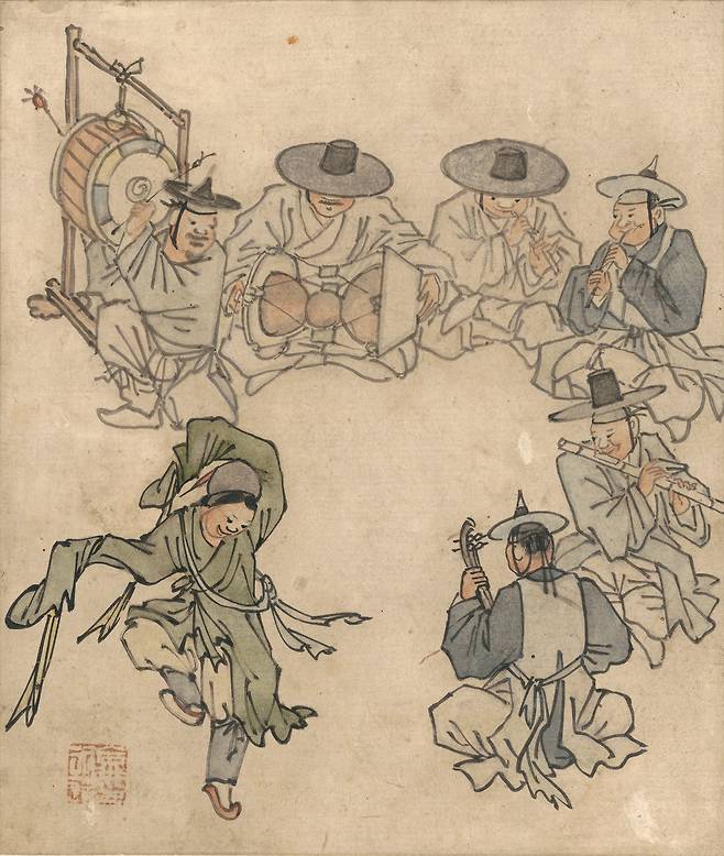 김홍도, '무동'. 보물 '단원풍속도첩' 중 한 그림이다. 종이에 먹과 엷은 색. /국립중앙박물관
