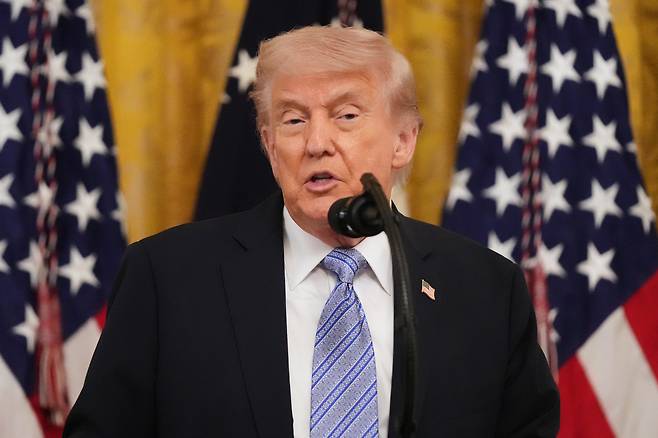 US President Donald Trump speaks during an event with small business owners on Monday in the East Room at the White House in Washington. (AP)