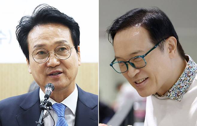 안민석 경기도교육감 예비후보(왼쪽)와 임태희 현 경기도교육감. 연합뉴스