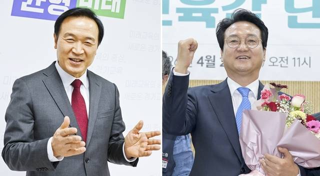 경기도교육감 임태희 예비후보(왼쪽)와 안민석 예비후보. 경기일보DB