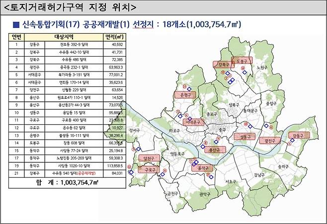 토지거래허가구역 지정 위치(서울시 제공)