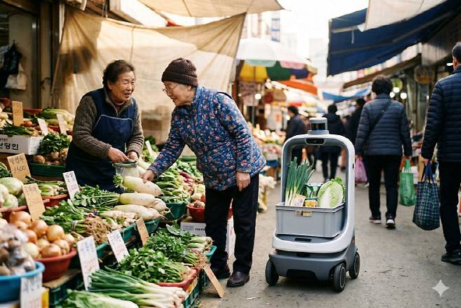 성남시 전통시장 AI짐꾼 로봇을 인공지능(AI)으로 생성한 이미지.(사진=성남시)