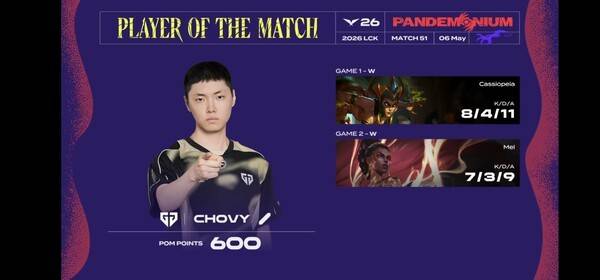 6일 서울 종로구 치지직 롤파크에서 열린 '2026 리그 오브 레전드 챔피언스 코리아(LCK)' 정규 시즌 1경기에서 젠지 e스포츠가 농심 레드포스를 세트스코어 2대0으로 제압했다. (GEN & 농심레드포스 =2:0 / POM= ). /사진=네이버 치지직 라이브영상 캡처