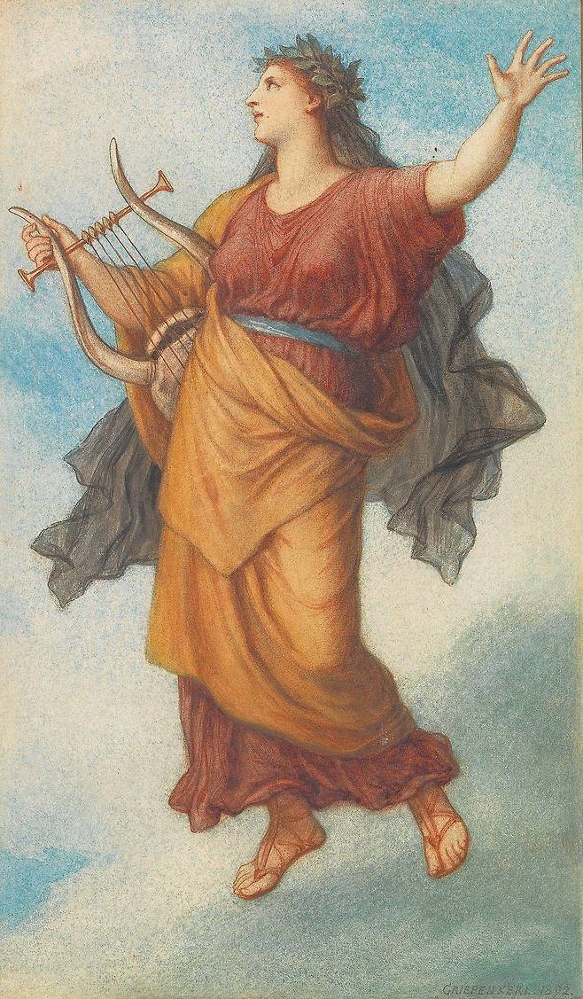 크리스티안 그리펜케를, 리라를 든 폴리힘니아(그리스 신화의 뮤즈), 1892, 종이에 수채, 46x26cm, 개인소장 [Dorotheum / commons.wikimedia.org]