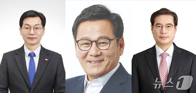 6·3 지방선거 강원 강릉시장 후보로 맞붙게 된 김중남 더불어민주당 후보(사진 왼쪽)와 김홍규 국민의힘 후보(가운데), 김동기 무소속 후보.(정당 기호 순.뉴스1 DB) 2026.4.27/뉴스1
