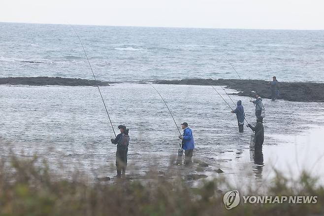 낚시하는 제주 바닷가 풍경 [연합뉴스 자료 사진]
