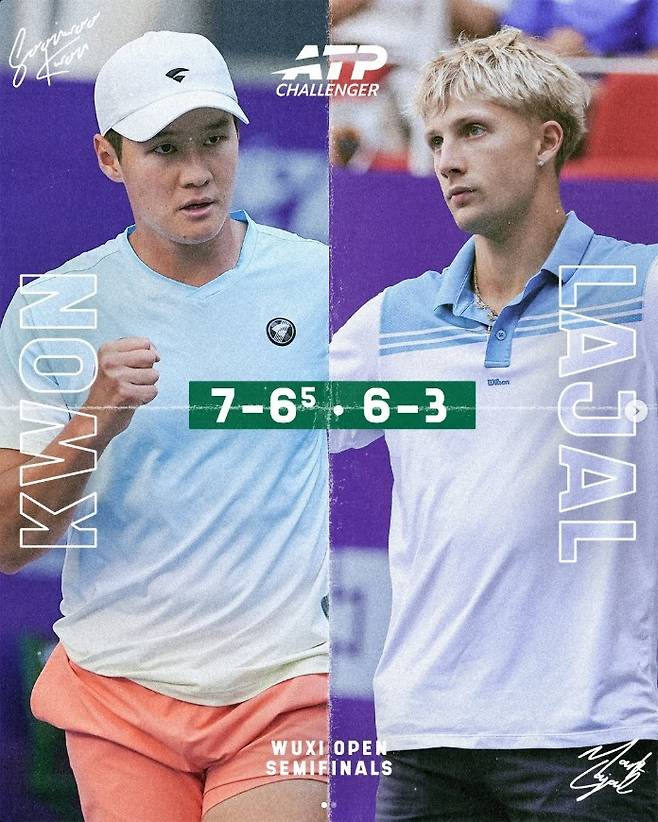 우시챌린저 4강에서 마크 라얄(에스토니아)을 꺾은 권순우 소식 / ATP 챌린저 SNS