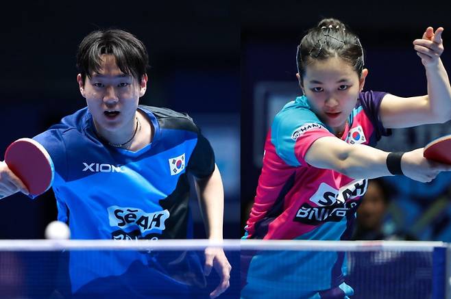 2026 ITTF 런던 세계선수권 단체전서 기대를 모은 남자부 오준성(왼쪽)과 여자부 김나영. 사진=대한탁구협회
