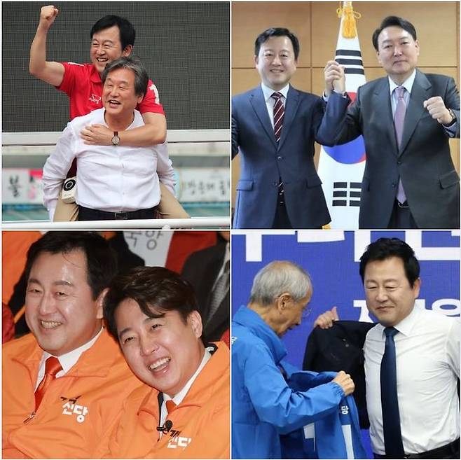 유의동 국민의힘 평택을 후보가 6일 SNS에 올린 김용남 더불어민주당 후보의 과거 사진들. 페이스북 캡쳐