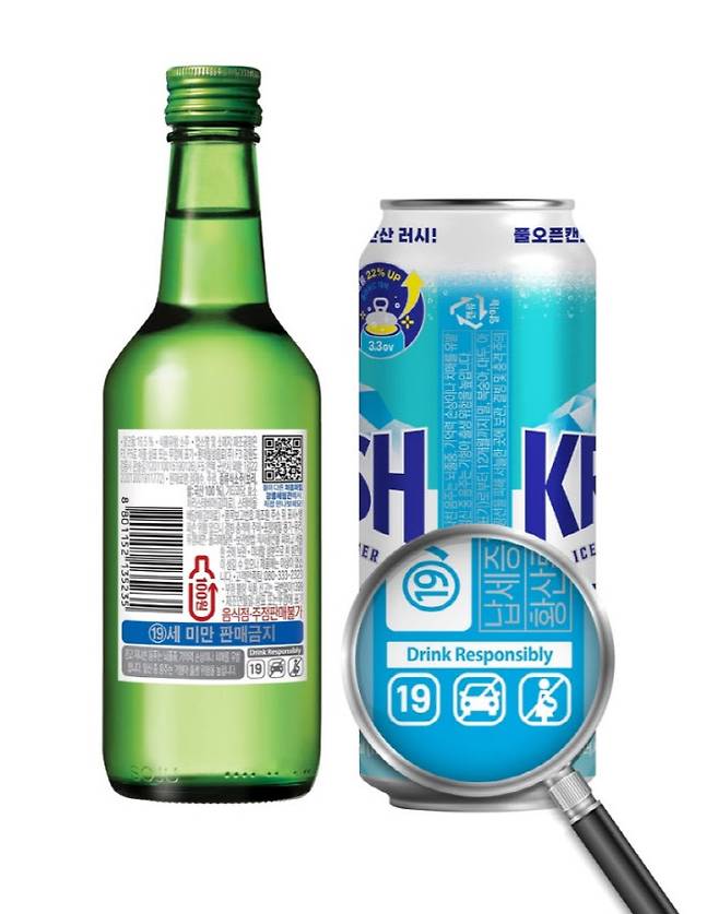 롯데칠성음료가 지난해 일부 주요 제품에 선제적으로 표시한 음주운전 위험성 그림 표기.