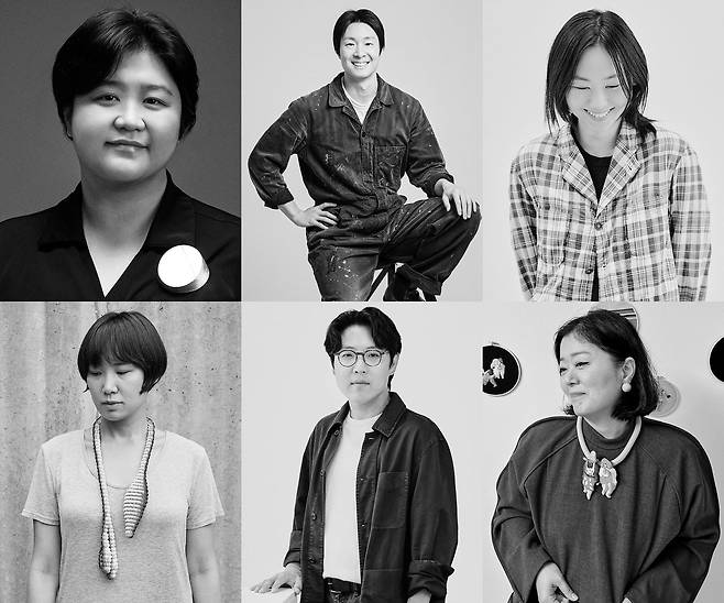 2026 로에베 크래프트 어워드의 최종 후보에 오른 6명의 한국 작가들. 맨 왼쪽 위부터 시계방향으로 조수현·이종인·이소명·성코코 작가와 우승자 박종진 작가, 박지은 작가. 사진 로에베