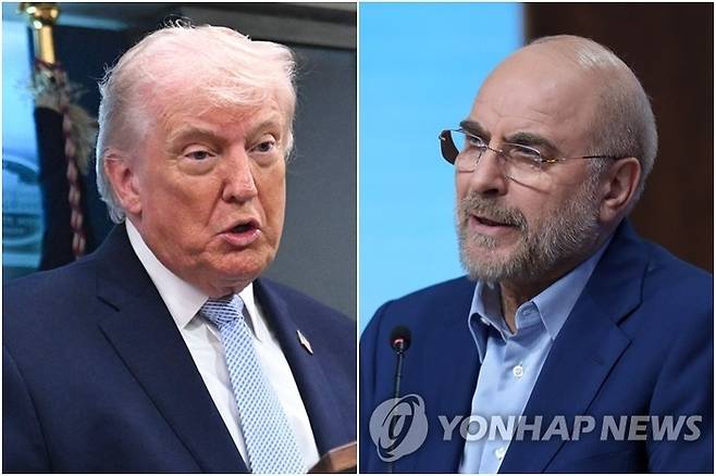 도널드 트럼프 미국 대통령(왼쪽)과 모하마드 바게르 갈리바프 이란 의회 의장. [연합뉴스]