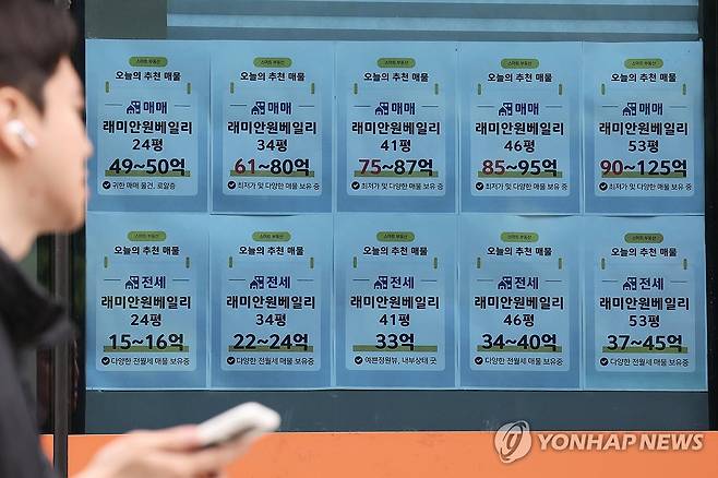 서울의 한 부동산중개업소 앞에 붙은 매물 안내문 [연합뉴스 자료사진]
