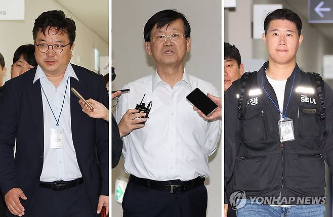 '총파업 피할 수 있을까' (세종=연합뉴스) 김주성 기자 = 삼성전자 노사는 12일 정부세종청사 중앙노동위원회에서 열린 2차 사후조정 회의에서 정부의 중재 하에 성과급 갈등을 둘러싼 마지막 협상을 벌이고 있다. 
    이날 2차 사후조정회의에 참석하는 삼성전자 대표교섭위원인 김형로 부사장(왼쪽 사진)과 최승호 초기업노조 삼성전자지부 위원장(오른쪽 사진). 전날 1차 사후조정 회의장 밖에서 취재진 질문에 답하는 황기돈 중노위 준상근조정위원(가운데 사진). 2026.5.12 utzza@yna.co.kr