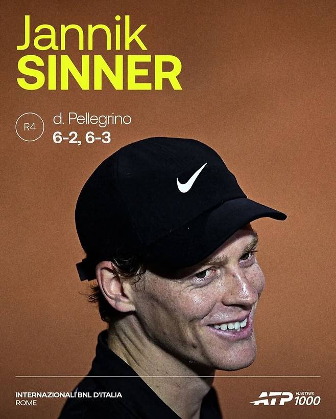 무난히 8강에 오른 야닉 시너. ATP 투어