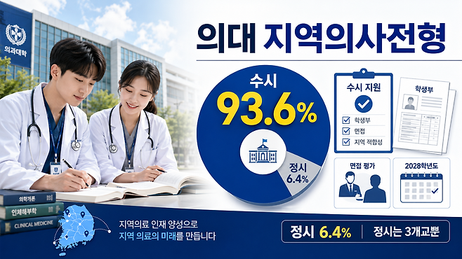 2028학년도 의과대학 지역의사전형 선발 인원의 93.6%가 수시모집에 배정되면서 지역의사전형을 노리는 수험생은 학생부 관리와 면접 준비가 사실상 필수가 될 것으로 보인다. 사진은 기사를 분석해 AI로 제작한 그림. [챗GPT로 제작]