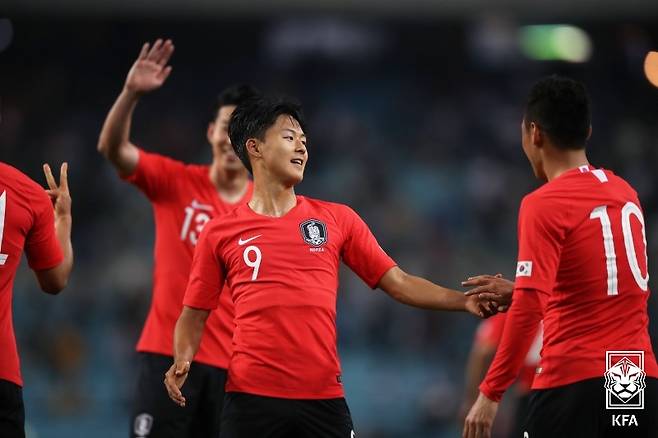 지난 2018 FIFA 러시아 월드컵 직전 온두라스전에서 A매치 데뷔전을 치른 뒤 최종 엔트리까지 승선한 이승우. /사진=대한축구협회 제공