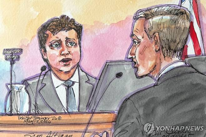 재판서 증언하는 샘 올트먼 샘 올트먼 오픈AI 최고경영자(CEO)가 12일(현지시간) 미국 캘리포니아 북부연방지법 오클랜드지원에서 열린 재판에서 증언하는 모습을 담은 법정 스케치. [로이터=연합뉴스. 재판매 및 DB 금지]