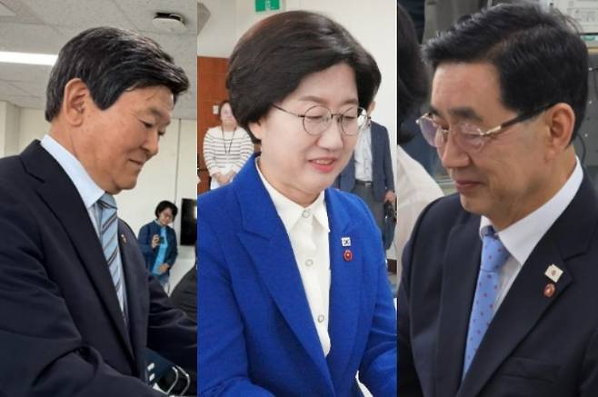 14일 제주도교육감 선거 본후보 등록을 완료한 김광수, 고의숙, 송문석 후보.