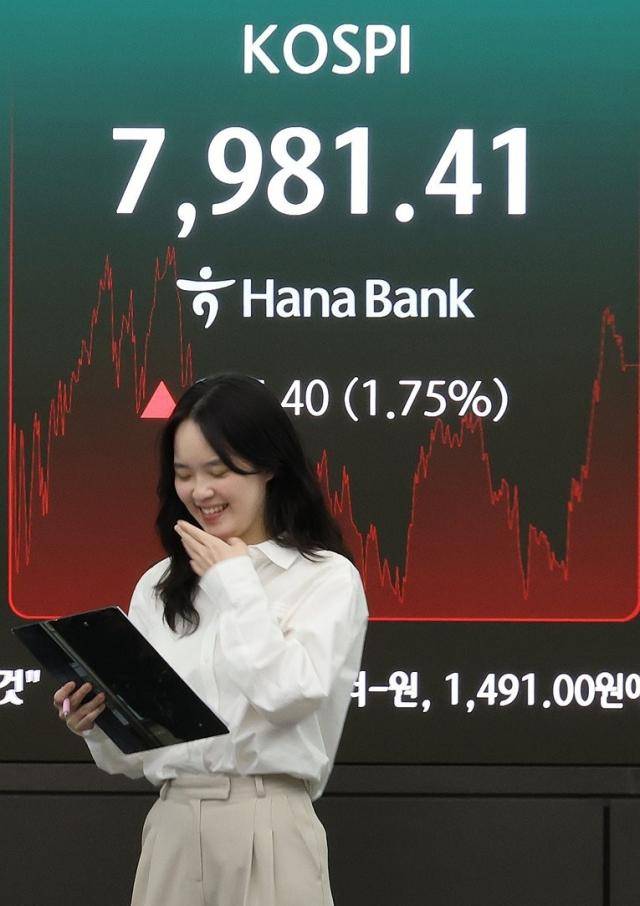 14일 서울 중구 하나은행 본점 딜링룸에 코스피가 표시되고 있다. [사진=연합뉴스]