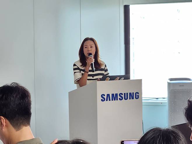14일 열린 갤럭시 워치·삼성 헬스 미디어 브리핑에서 前 국가대표 마라토너 권은주 감독./사진=도다솔 기자