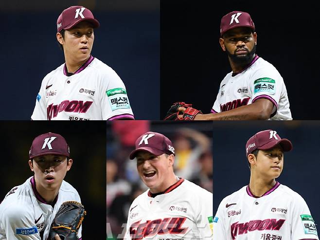 안우진, 라울 알칸타라, 배준현, 케니 로젠버그, 배동현.(왼쪽 위부터 시계방향) 사진제공=키움히어로즈