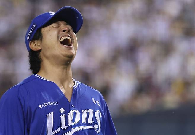 14일 잠실 LG전에서 포효하는 삼성 양창섭. 삼성 라이온즈 제공