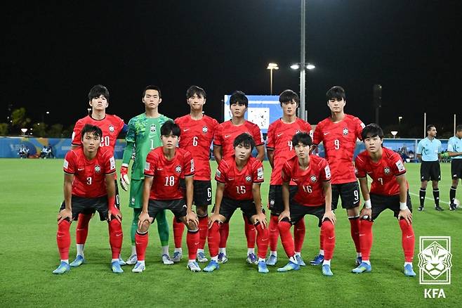 14일(한국시간) 사우디아라비아 제다의 킹 압둘라 스포츠 시티 트레이닝 스타디움(피치B)에서 열린 2026 아시아축구연맹(AFC) U17 아시안컵 조별리그 C조 최종전 예멘전에 나선 대한민국 U17 대표팀. /사진=대한축구협회 제공
