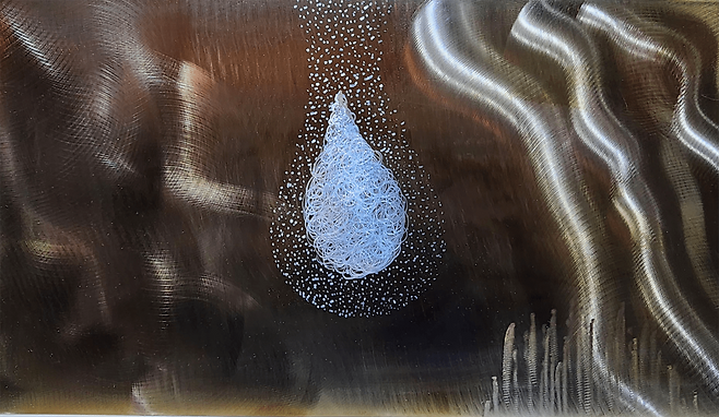 R171-2026, 22.5×39cm, Grinding drawing and oxidation coloring on stainless steel plate.