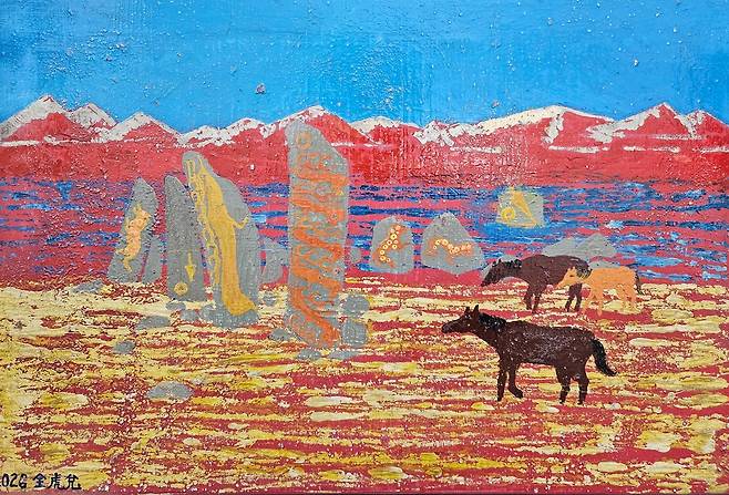 '말과 사슴돌' 나무판에 옻칠, 40x60㎝, 2026년 [전호태 교수 제공. 재판매 및 DB 금지]
