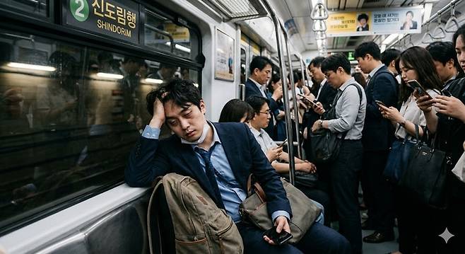 만성피로에 찌든 직장인을 키워드로 생성 AI가 만든 이미지. [제미나이]