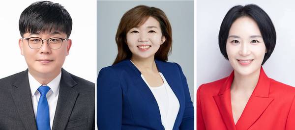 (왼쪽부터)광주 다선거구 박지현(민), 황소제(민), 최서윤(국) 당선자.