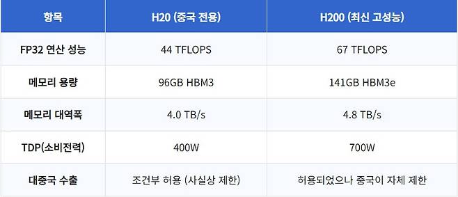 H200 vs H20 비교 표