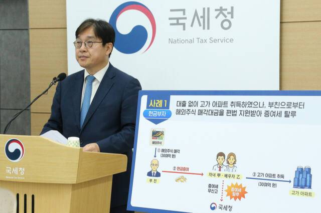 오상훈 국세청 자산과세국장이 19일 정부세종2청사 국세청에서 부동산 탈세 혐의자의 자금 형성 과정 검증과 관련해 브리핑을 하고 있다. 국세청 제공