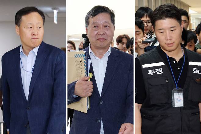 삼성전자 사측 대표교섭위원인 여명구 DS(반도체 부문) 피플팀장, 박수근 중앙노동위원장, 삼성그룹 초기업노동조합 삼성전자지부 최승호 위원장. 연합뉴스