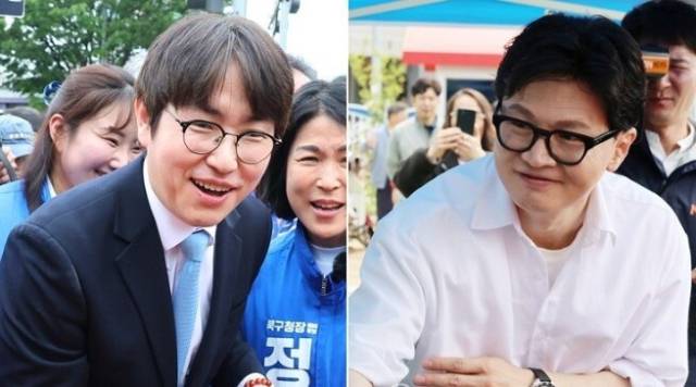 더불어민주당 하정우 후보와 무소속 한동훈 후보. 연합뉴스
