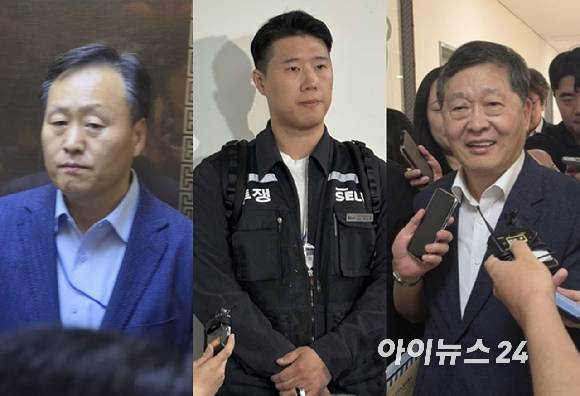 여명구(왼쪽부터) 삼성전자 DS부문 피플팀장 부사장, 최승호 삼성그룹 초기업노동조합 삼성전자지부(초기업노조) 위원장, 박수근 중앙노동위원회 위원장. [사진=황세웅, 권서아 기자]