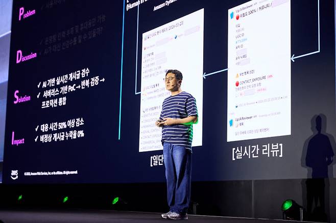 최권열 바비톡 CTO가 ‘AWS 서밋 서울 2026(AWS Summit Seoul 2026)’에서 발표하고 있다(사진=바비톡)