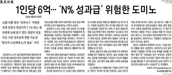 ▲ 22일 동아일보 1면.