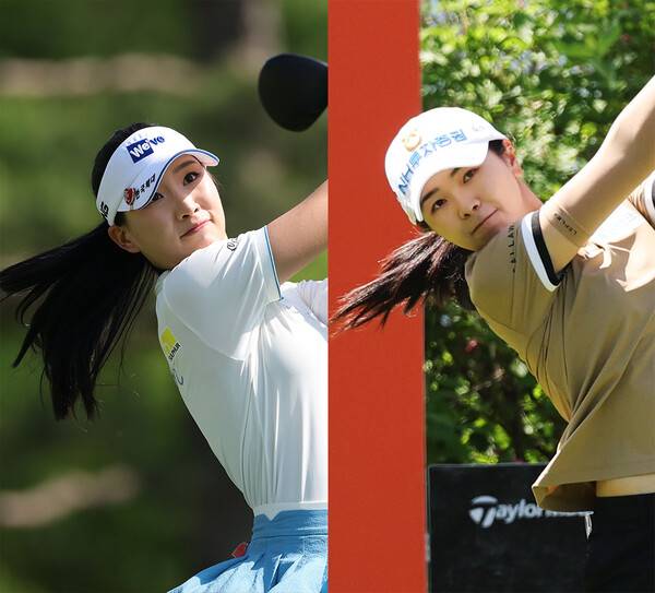 2026년 한국여자프로골프(KLPGA) 투어 제14회 E1채리티 오픈에 출전한 이율린, 이가영 프로가 1라운드에서 경기하는 모습이다. 사진제공=KLPGA (사진을 무단으로 사용하지 마십시오.)