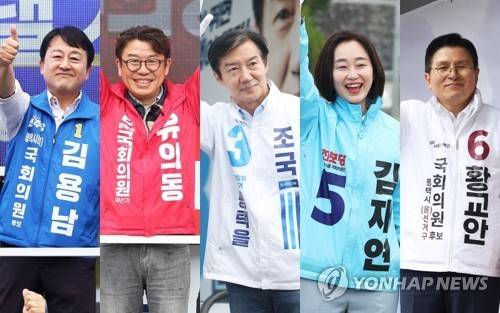 평택을 국회의원 재선거 후보들 (평택=연합뉴스) 홍기원 기자 = 경기 평택을 국회의원 재선거에 출마한 후보들이 21일 경기도 평택시 일대에서 지지를 호소하고 있다. 왼쪽부터 더불어민주당 김용남, 국민의힘 유의동, 조국혁신당 조국, 진보당 김재연, 자유와혁신 황교안. [촬영 홍기원] 2026.5.21