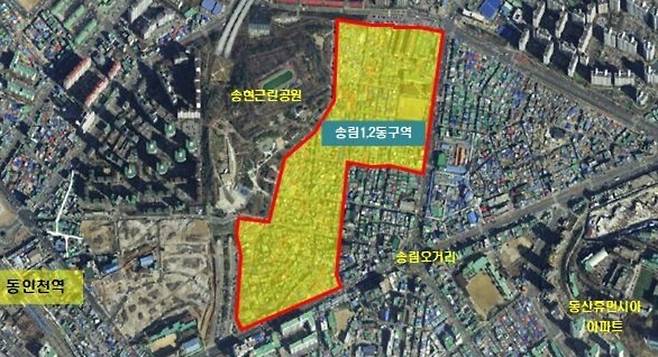 ▲ 송림1.2동구역 재개발사업 위치도.