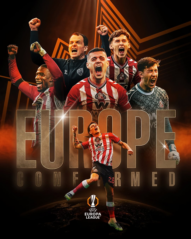 25일 EPL 최종전서 승리하며 7위에 안착, UEL 진출권을 손에 넣으며 53년 만에 UEFA 대항전에 나서게 된 선덜랜드. 사진=선덜랜드 SNS