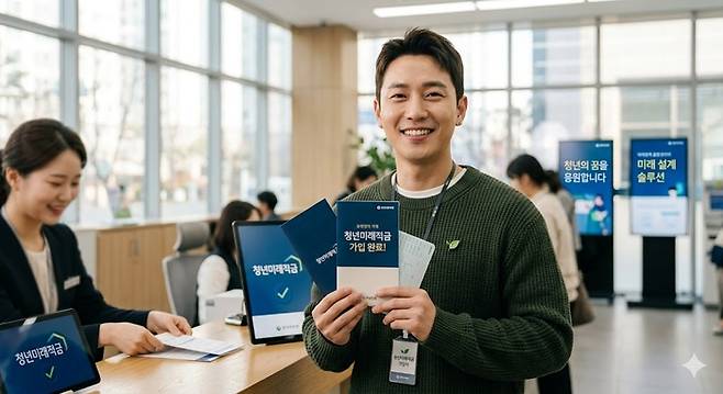 6월에 출시되는 청년 미래적금 가입 젊은이를 보여주는 이미지 [Gemini]