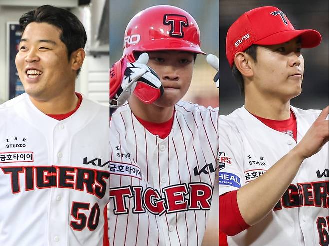 KIA 박상준, 박재현, 성영탁(왼쪽부터)은 육성의 힘으로 함평의 원석에서 광주의 보석으로 성장하고 있다. 사진제공|KIA 타이거즈