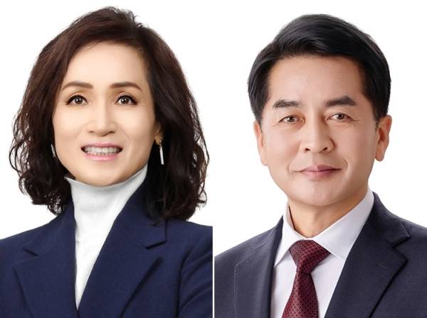 민주당 하유정(왼쪽), 국민의힘 최재형 보은군수 후보.