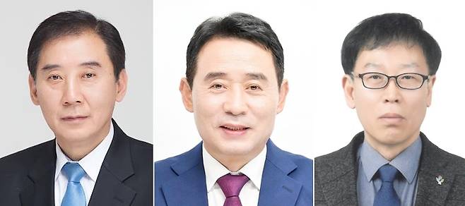 (왼쪽부터)더불어민주당 박윤국, 국민의힘 백영현, 무소속 이재수 포천시장 후보