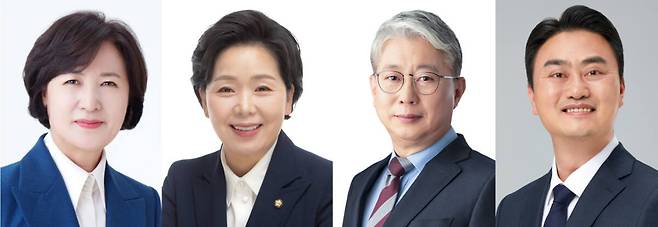 (왼쪽부터)추미애 더불어민주당, 양향자 국민의힘, 조응천 개혁신당, 홍성규 진보당 경기도지사 후보. 경기일보DB